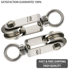 2X 304 Stainless Steel Lifting Pulley Swivel Spring Snap Roller Rope Wire Roller