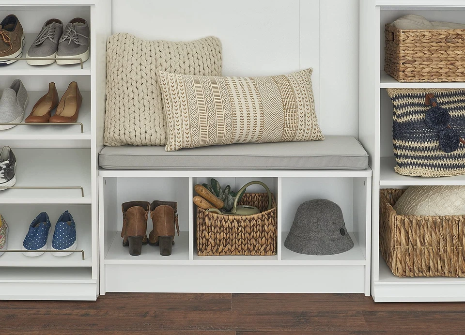 Banco de almacenamiento de 3 cubos 1631 Cubeicals, blanco con cojín gris Foto 2 de 4