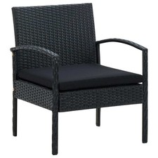 Garden Chair Black PE Rattan, Powder-Coated Steel, Polyester