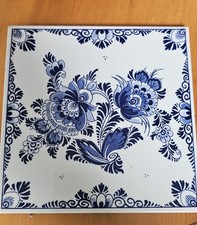 Delft Blue Tile Hand Painted Holland White & Blue Flowers Beautiful
