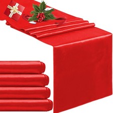 5 Pack Red Satin Table Runners, 12 x 108 Inch, Silk Smooth, Christmas, Party