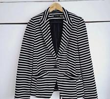 George Women  s Black  White Striped Blazer   Button Up, Long Sleeve
