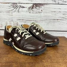 Womens Y2K Skechers Brown Cream Leather Lug Sole Chunky Lace Up Shoes Flats Sz 9