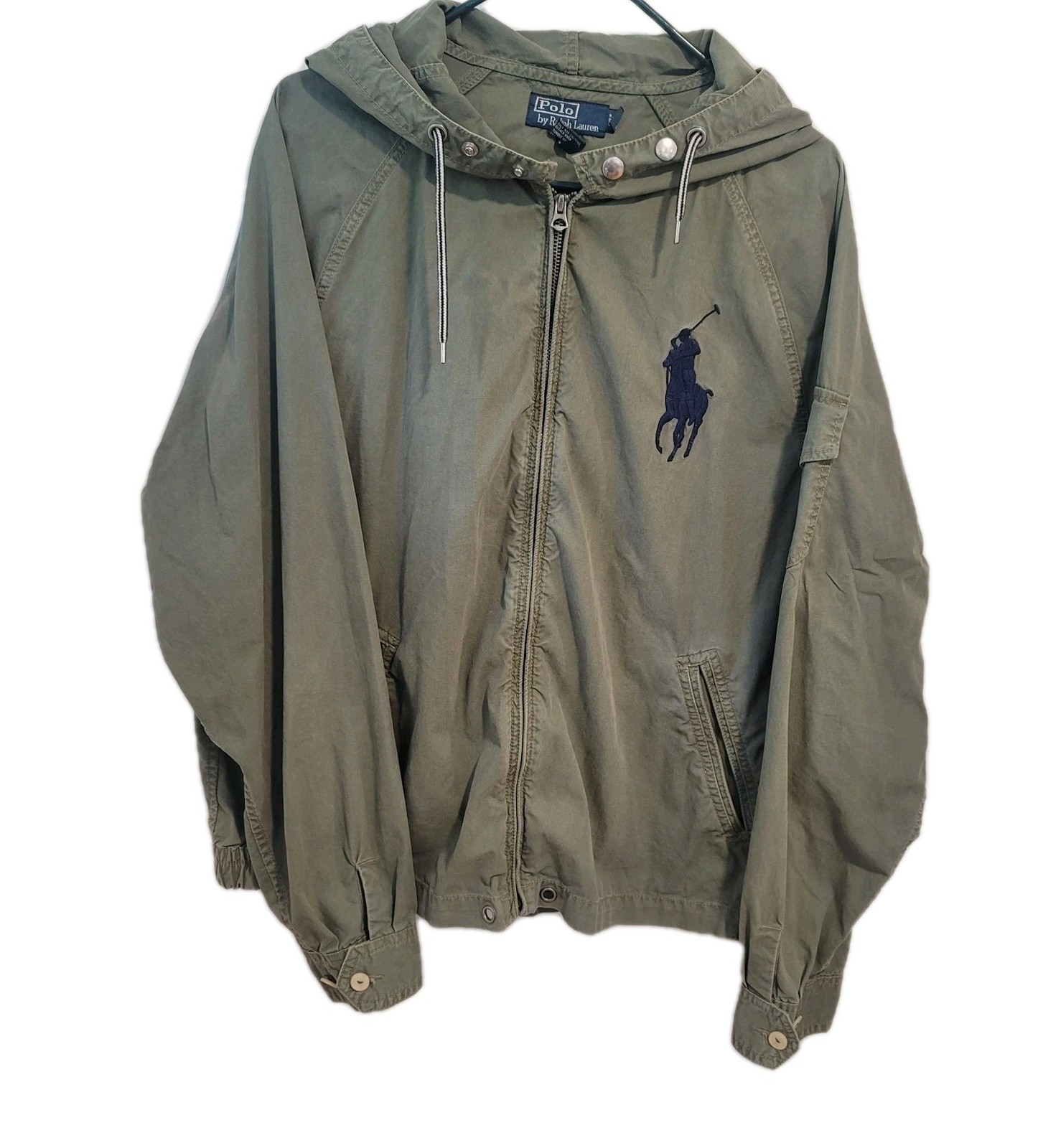 Polo Ralph Lauren verde uomo felpa con cappuccio giacca a vento XL Big Pony Preppy vintage