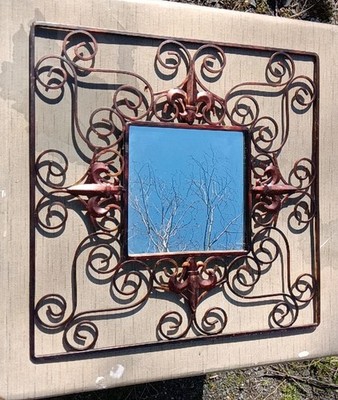 Wrought Iron Welded Mirror. Frame 24x24. Glass 10x10.  AntiqueBronze Finish.