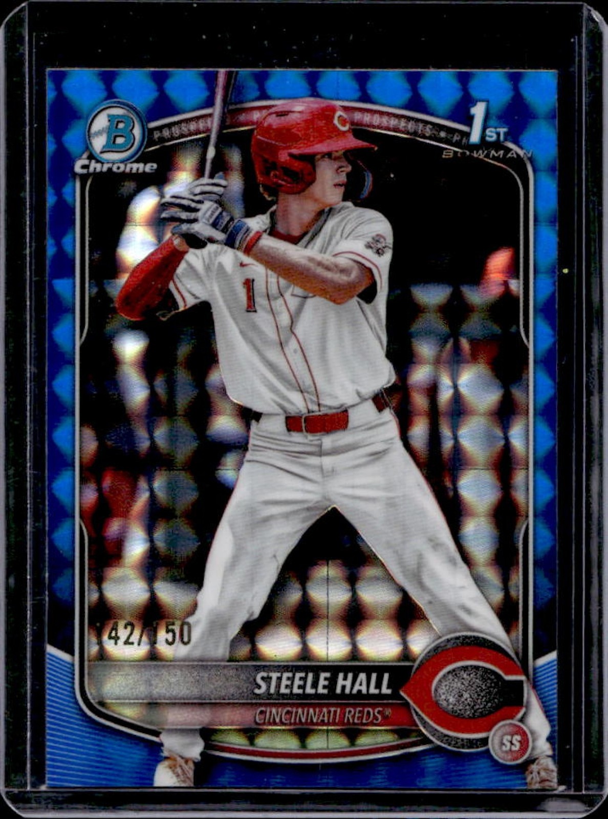 2025 Bowman Draft Steele Hall Chrome Blue Geometric Refractor 1st #/150 Reds