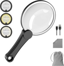 10X 20X 45X Large Magnifying Glass with Light, 5.2" Dimmable Handheld Magnifier