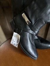 ALFANI Womens Black Round Toe Stacked Heel Zip-Up Leather Riding Boot 6.5 M 