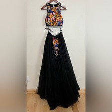 Jovani 45302A two piece floral colorful embroidered black tulle prom dress NEW 2