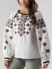 White Ukrainian Vyshyvanka Embroidered women blouse Embroidery Shirt S-L