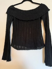 Women  s Black Knit Off-the-Shoulder Pullover Sweater Long Sleeve Solid S/M