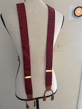 Paisley Silk Braces Suspenders Red Blue Goldtone Slider Adjustable Leather Tabs