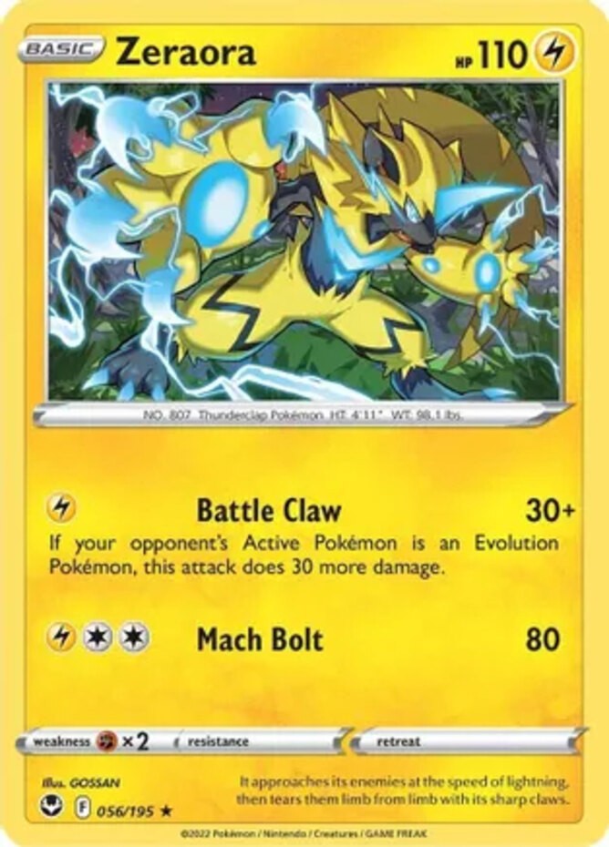 Zeraora - 056/195 - Rare - Reverse Holo - Near Mint