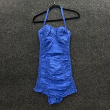 Vintage Jantzen 1940s Blue Ruched Halter One Piece Swimsuit Made in USA Size 18