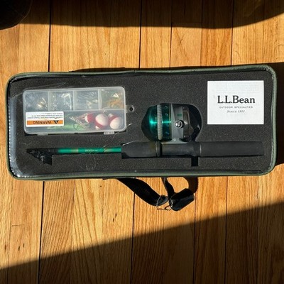 LL Bean First Cast Spin Fishing Outfit Telescoping Rod Reel Tackle Case Complete