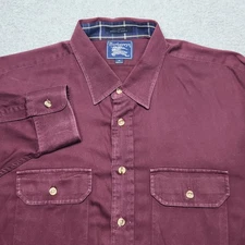 VINTAGE Burberrys Shirt Mens XL Red Button Casual Luxury Plaid Collar USA Made