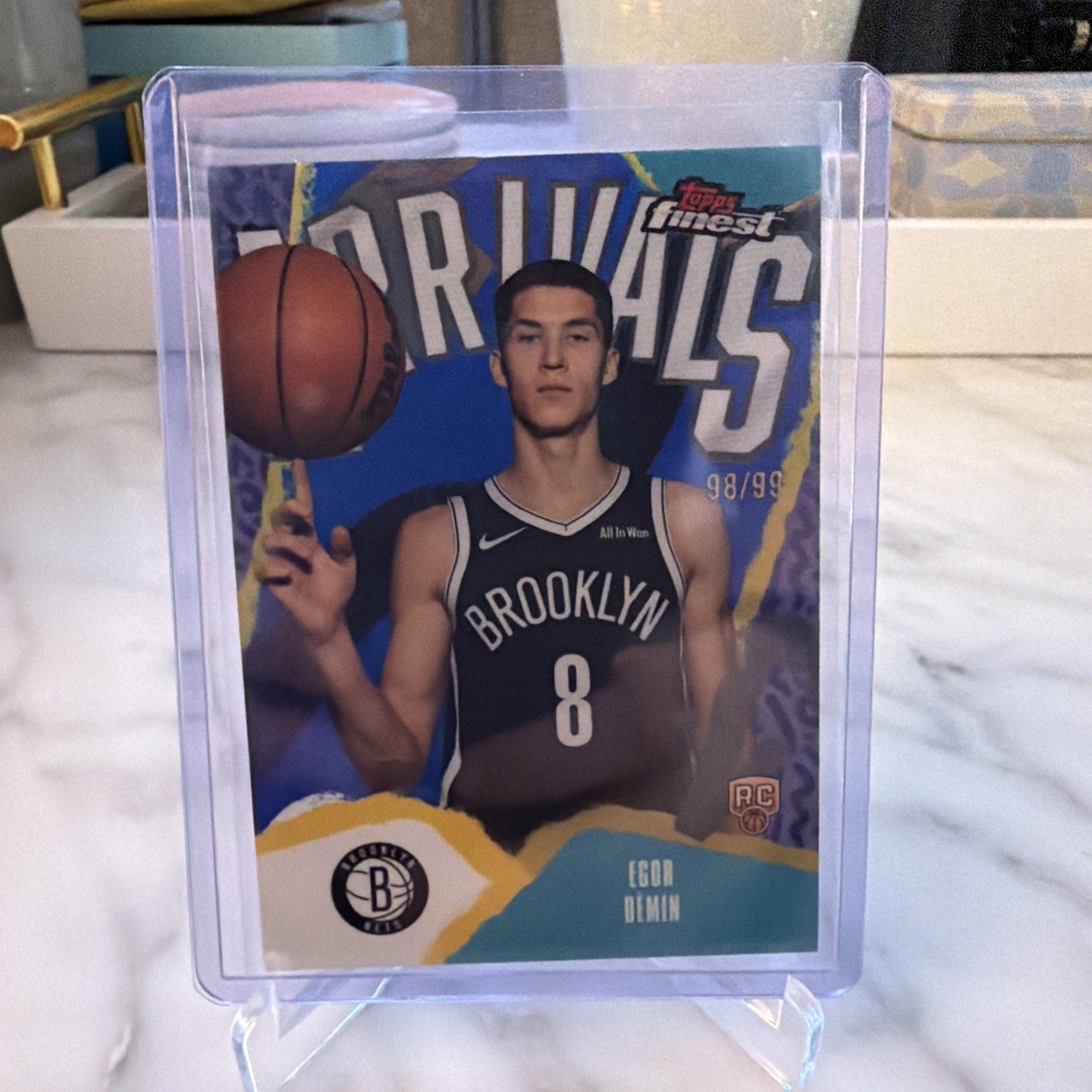 2025-26 Topps Finest - Arrivals Egor Demin #A-8 Blue Refractor /99 (RC)