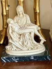 Gino Ruggeri La Pieta Santini Sculptor Alabaster Resin Marble Base Made In Italy