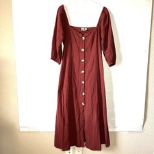 ASOS Women’s Midi Dress Size 12 Burnt Orange Peasant Puff Sleeve Sweetheart Neck