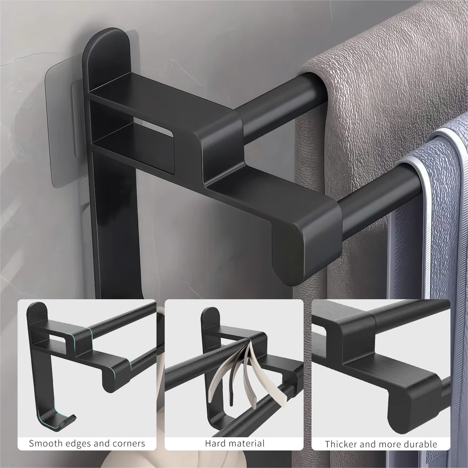 Двойной полотенцесушитель без сверления черный, стойки для полотенец для ванной - Изображение 2 из 4