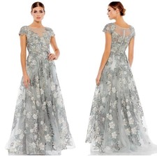 Mac Duggal Floral Embroidered & Embellished A-line Gown In Seamist Size 4 NWT 