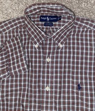 Polo Ralph Lauren Shirt Men Large Red Check Plaid Long Sleeve Blue Pony Logo