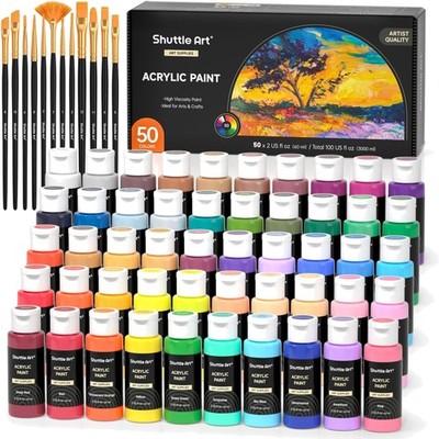 50 Farben Acrylfarben Set 60 ml je Flasche hochpigmentiert, ungiftig,