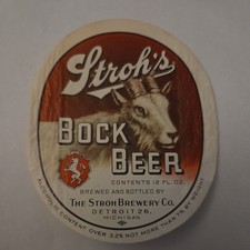 Strohs Bock Beer Label 12 OZ - Detroit MI