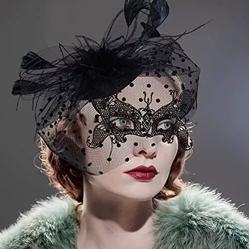 Fascinators Hut für Damen 50er Vintage Pillbox Hut und Spitzenhandschuhe Cocktail Tee - Bild 3 von 7