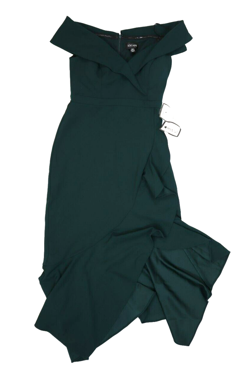 designer georgette dress Green Printed Gown surplice neck Size:16.5 US (42 EU) Perfect for sister and Adrian Dark Denim Gold