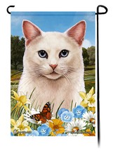 Summer Flowers Garden Flag - Blue-Eyed White Cat