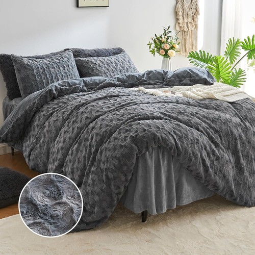 3PCS Rose-Shaped Fleece Comforter Cover Set KING Romantic Crystal Velvet Gifts - Picture 9 of 44