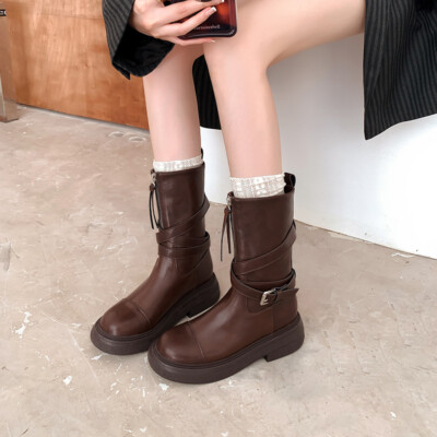 British Style Fall Winter Fashion Buckle Zipper Ankle Boots Biker Bootie Shoes