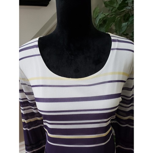 Alfani Top Blouse Women's Size XL White & Purple Striped Long Sleeve Round Neck - Picture 6 of 14