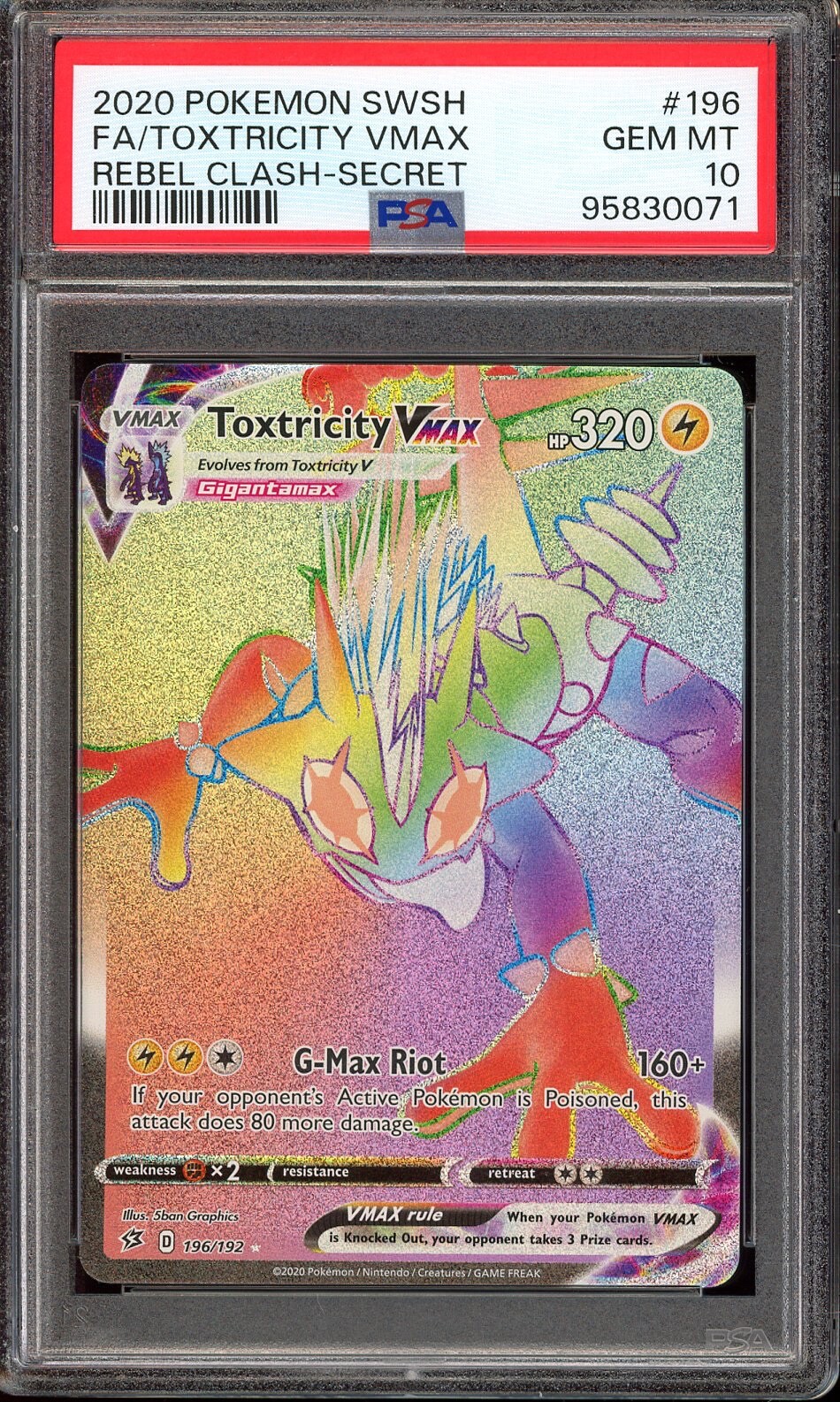 Pokemon Toxtricity Vmax 196/192 Rainbow Secret Rare Rebel Clash - PSA 10
