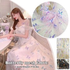1 Yard Sequins Embroidered Butterfly Mesh Fabric Lace Sewing DIY Clothing Dress