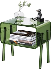 Acrylic Side Table, End Table with Open Storage for Small Spaces, Clear Nightsta