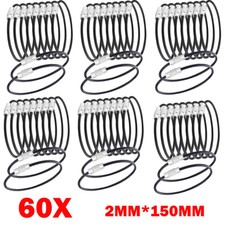 60x Black 2.0mm 150mm Wire Keychain Cable Metal Luggage Tag Loops Key Rings HOT