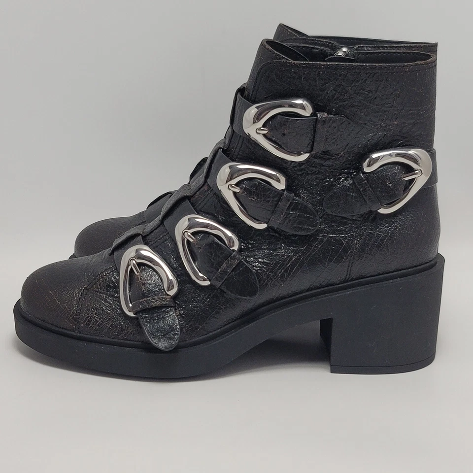 Botas de tornozelo aerossóis Gavyn multi fivela motociclista couro preto rachado tamanho 8.5 - Imagem 2 de 4