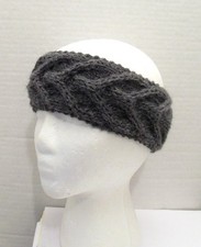 Gray baby alpaca handmade cable headband hand knit ear warmer women men unisex