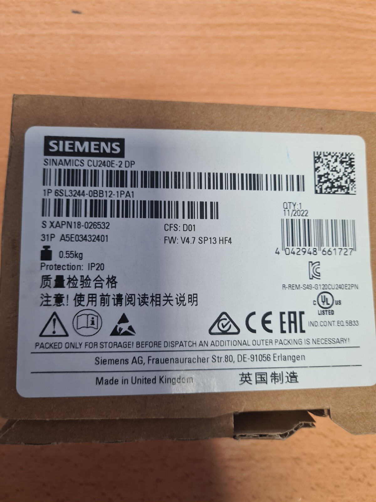 Unité de commande Siemens SINAMICS G120 24V 1.5A pour module de puissance