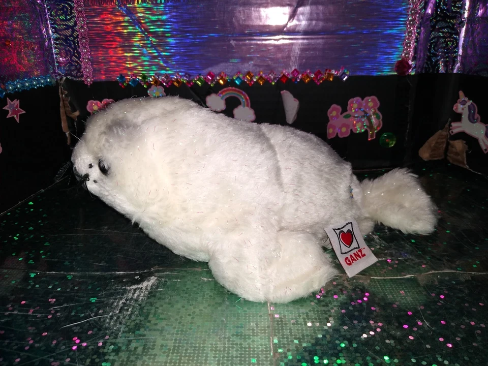 🦄Ganz / Webkinz "Sparkle Harp Seal" White w/Whiskers HM686 9" Plush! *No Code. - Image 2 of 4