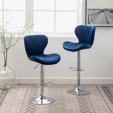 Ellston Upholstered Adjustable'swivel Barstools in Blue, Set of 2