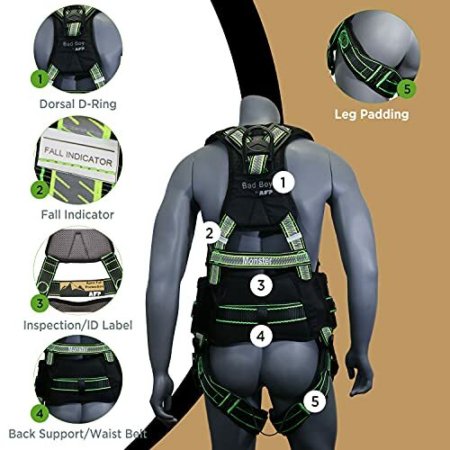 AFP Fall Protection Safety Harness Premium Hi-Viz Lime Black Reflective Bad Boy - Picture 2 of 6