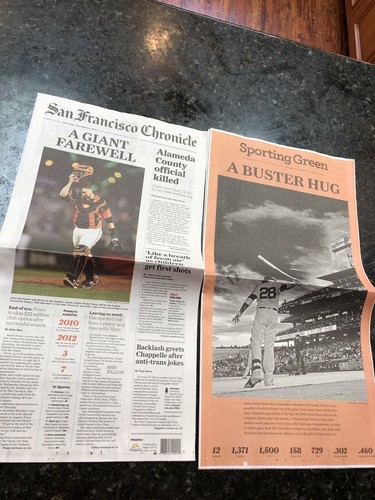 Buster Posey Retirement SF Chronicle 2021 Newspaper San Francisco Giants