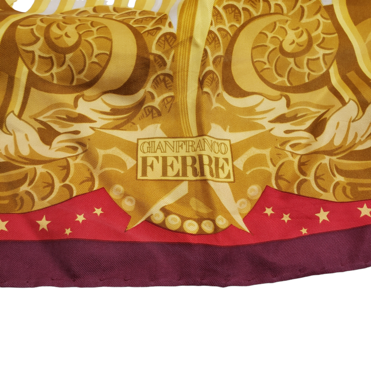 Gianfranco Ferre Silk Scarf Gold Lion Motif 34/34