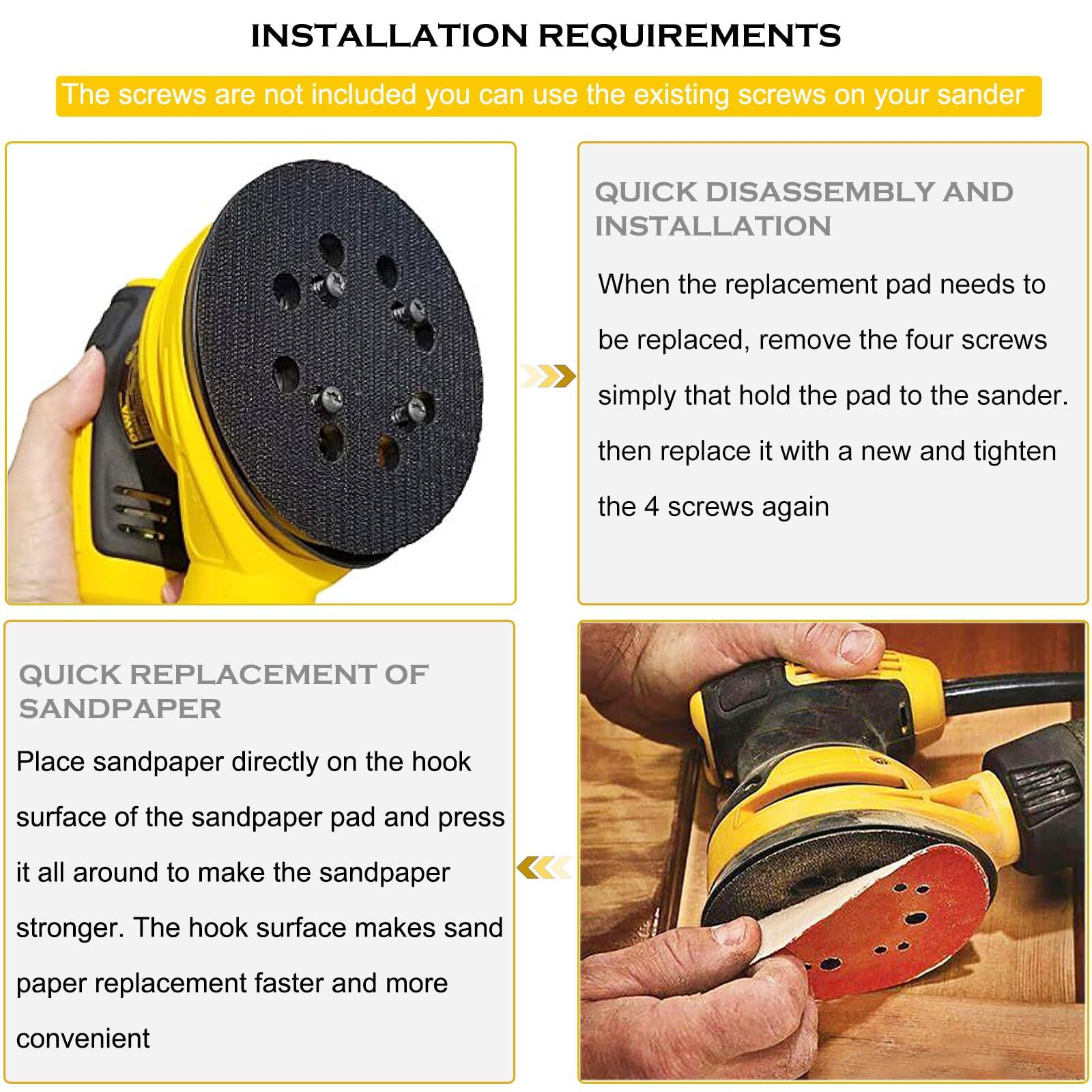 Schleifpad Mit 8 Löchern Für DeWalt DWE6423 Uvm. – 12,7 Cm, PU, Klettverschluss