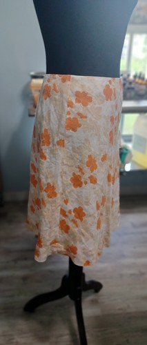 Ann Taylor Petite Women's Skirt Beige W/Orange Flwrs Lined Linen Full Zip 2P EUC - Picture 2 of 13