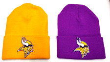 2 FOR 10.95 Minnesota Vikings flat cotton logos on GOLD/Purpl beanie cap hat.