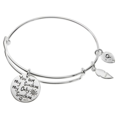 Qina C Silver Bangle Bracelet You Are My Sunshine Charm .925 Adjustable FREEgfwp